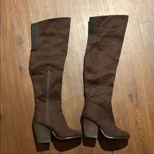 Thigh high over the knee brown suede boots